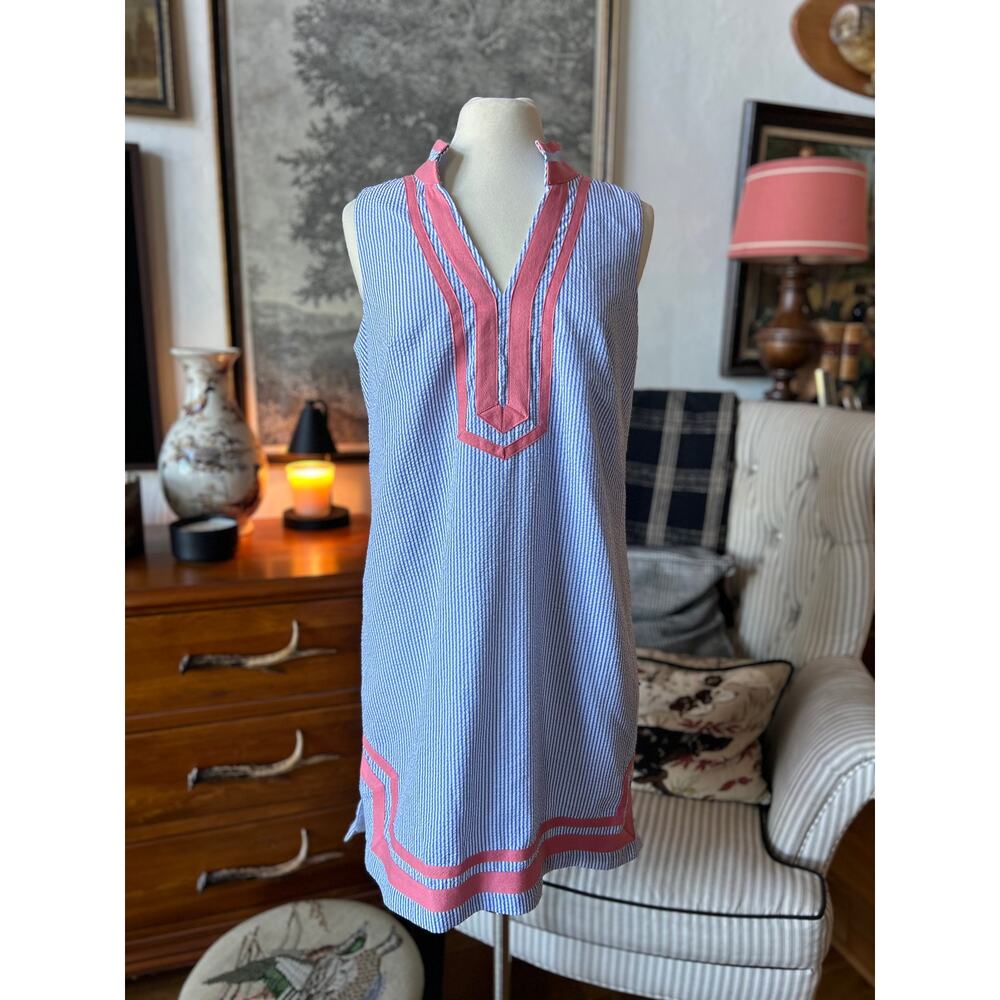 Seersucker Dress with Grosgrain Detail